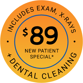 $89 new patient special includes exam, x-rays and dental cleaning