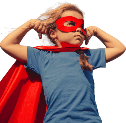 little girl in a superhero mask and cape